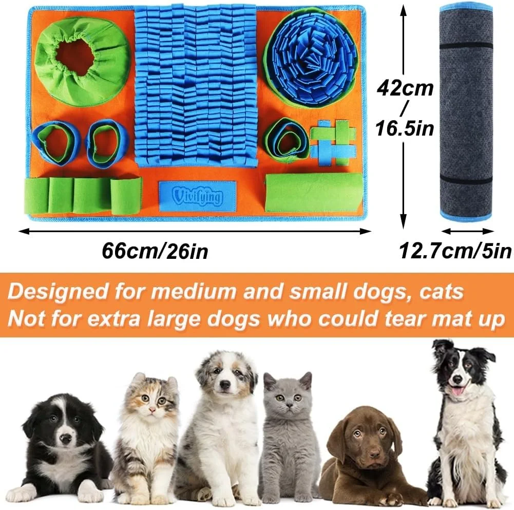 Dimensions of the slow feeder mat: 66cm by 42cm, designed for small to medium dogs and cats